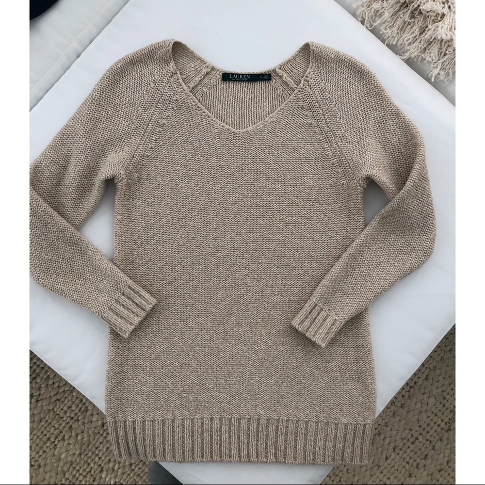 Lauren by Ralph Lauren Tan V-Neck Sweater